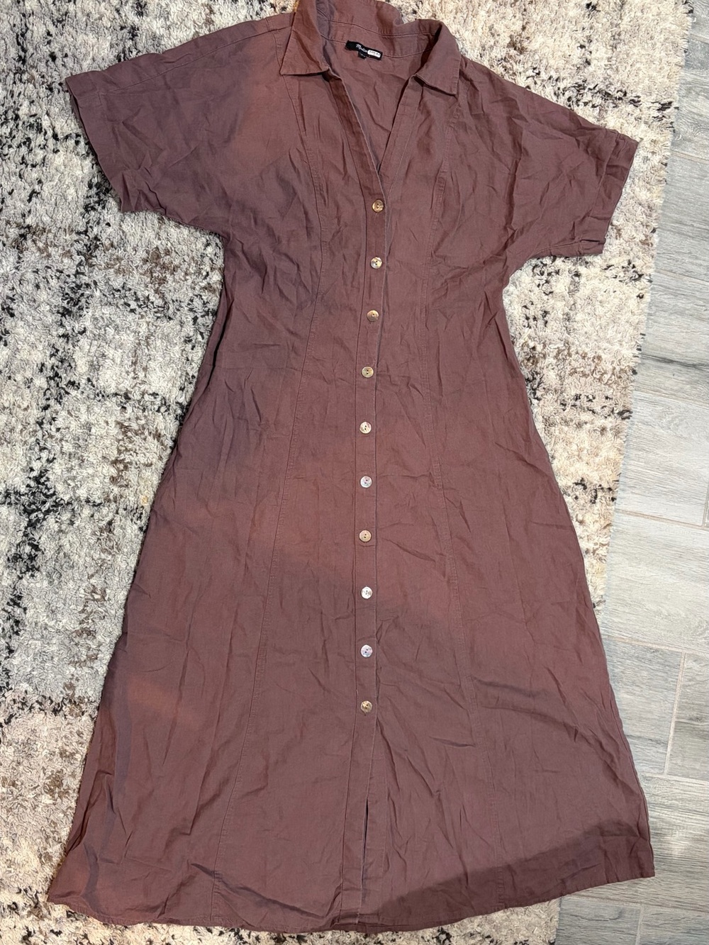 Madewell Linen Midi Button Up Shirt Dress Coastal Neutral
